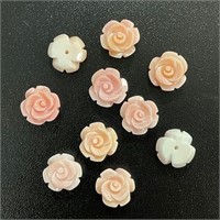 Natural Pink Conch Shell Rose Flower Beads 10pcs