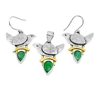 Gold-pl. Natural Pear 5.44ct Emerald Jewelry Set