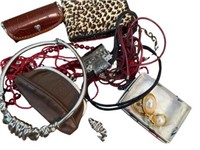 Costume jewelry, pearls and coins bags