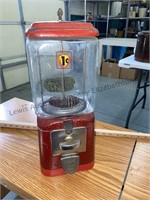 Vintage glass and metal penny gumball machine has