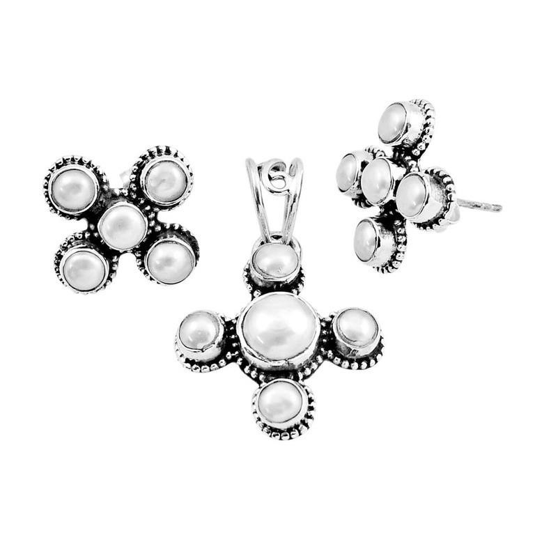 Natural 9.65ct White Pearl Jewelry Set