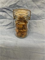 300 Wheat Pennies in glass jar