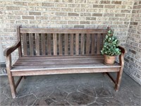 Wooden bench and flower pot