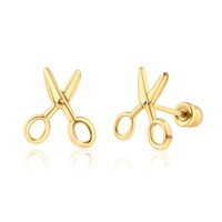 14k Gold Dainty Scissors Screw Back Earrings