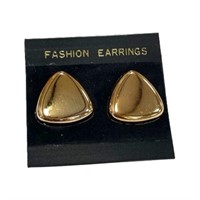 Solid Gold Tone Triangle Screw Back Earrings