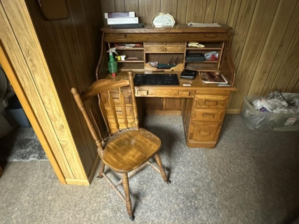 Roll Top Desk, Chair and Miscellaneous