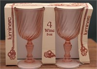 NOS Luminarc Rosaline Pink Swirl Wine Glasses