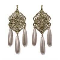 Bold 80's Style Gold-tone And Pink Drop Earrings