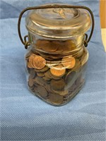 Wheat Pennies assorted dates in glass jar