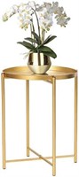 Homebeez Gold Tray Table, Round Side End Table,
