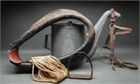 Vintage Horse Tack Equipment & Watering Bucket