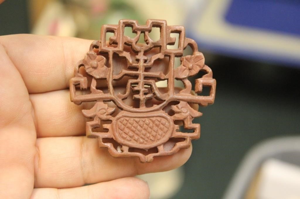 Vintage Chinese Wooden Character Ornament