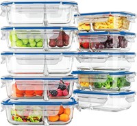 10 Pack Glass Meal Prep Containers 2 Compartment,