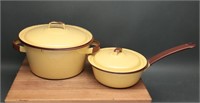 Vintage Enamelware- Yellow/Brown Pot & Pan (2)