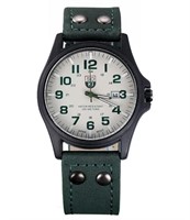 Soki Wooden Military Style Green Leather Watch