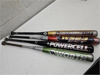 4 Aluminum Bats 33.5" Worth, Powercell & Others