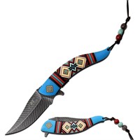 Native Inspired Turquoise Patterned Spring Knife