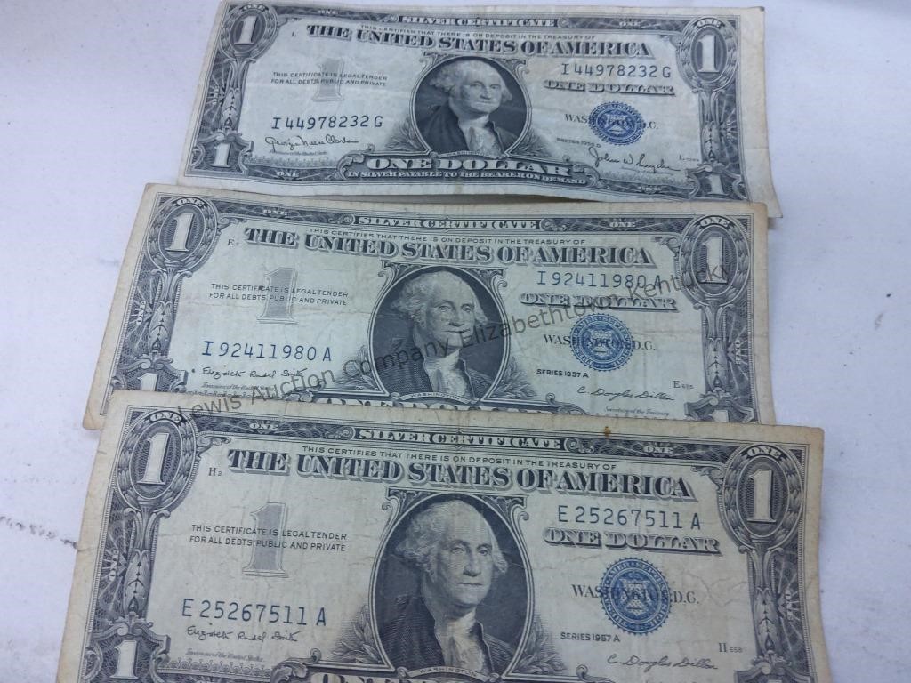 3 silver certificates see photos for dates