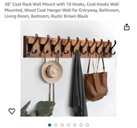 38" Coat Rack Wall Mount with 10 Hooks