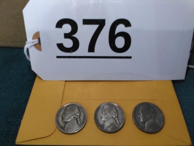 3 WWII Jefferson Nickels 1943-44-45