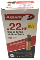 Brick of 500-.22 LR. HP Aguila cartridges, 500 Rds