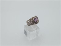 Sterling Marcisite & Amethyst Heart Ring