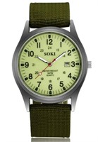 Soki Military Style Luminous Light Green Watch
