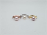 Sterling Lot 3 Freshwater Stackable Rings Ring