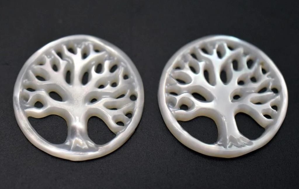 Natural Mother Of Pearl Tree Of Life Carved 2pcs