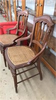 2 DINING ROOM CHAIRS WITH CANE SEAT & CUSHION