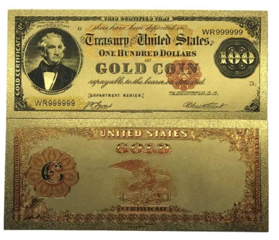 24k Gold Plated $100 Gold Certificate Novelty Note