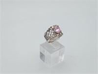 Sterling silver Basket weave pink stone ring