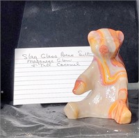 Slag glass bear caramel glows Maganese/caduim?