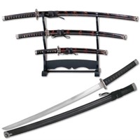 Authentic 3pc Katana Sword Set W/ Display Stand