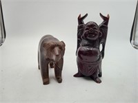 Rosewood Carved Bear & Wood Buddha