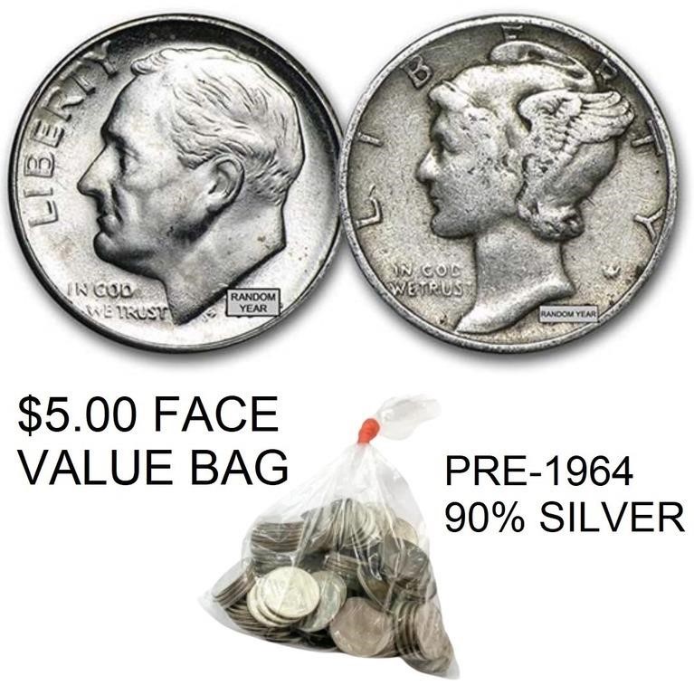 (50) 90% Silver Dimes ($5)
