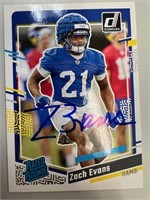 Rams Zach Evans Signed Card with COA