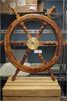 SHIPS WHEEL WOOD AND BRASS 30"