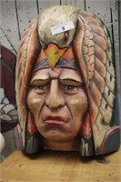 HAND CARVED AND PAINTED WOOD INDIAN CHIEF 18"