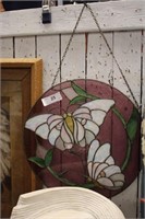 LEADED GLASS BUTTERFLY HANGING ART 16"