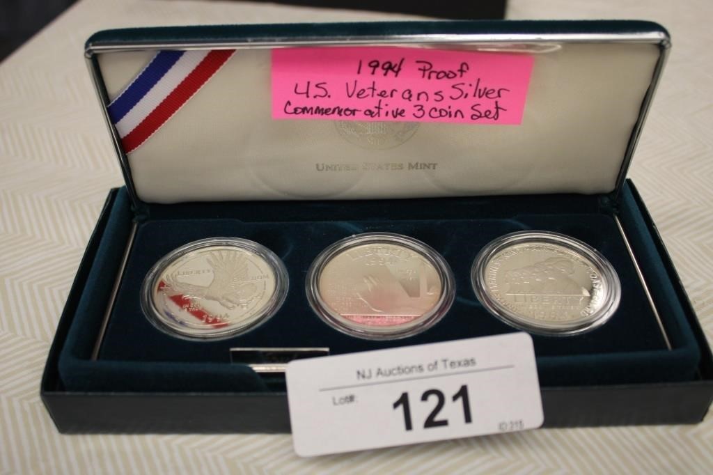 1994 PROOF US VETERANS SILVER COMM 3 COIN SET