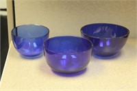 Lot of 3 Cobalt Blue Glass Bowls