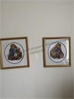 Framed matted cross stitched pictures ,