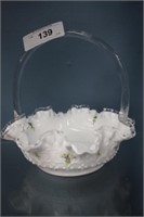 VINTAGE FENTON MILK GLASS HAND PAINTED BASKET