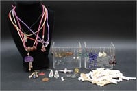 70+ Vintage Costume Earrings, Silk Cord Necklaces+