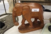 LARGE HAND CARVED WOODEN ELEPHANT