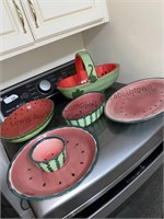 Ceramic watermelon basket, chip and dip bowl,