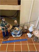 Fisherman, granny with a cat, mini oil lamps
