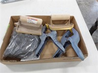 2 bronz hand trowels, clamps, bungees
