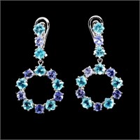 Natural  Cushion Blue Apatite Tanzanite Earrings